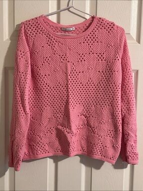 Staccato Rose Pink Openwork Crewneck Sweater